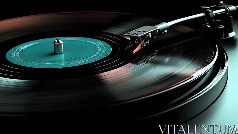 Glossy vinyl record spins under stylus on modern turntable