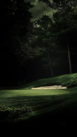 Moonlit bunker hush on a shadow-draped forest green.
