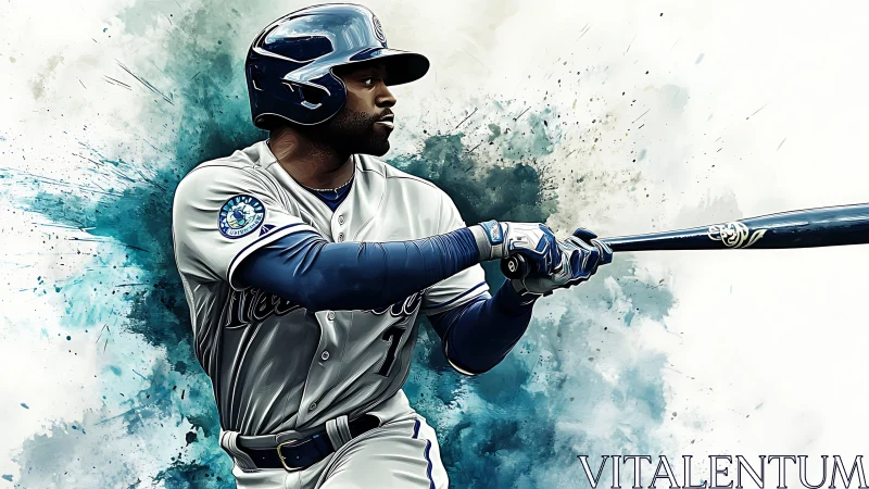Dynamic baseball hitter in expressive digital painting style.