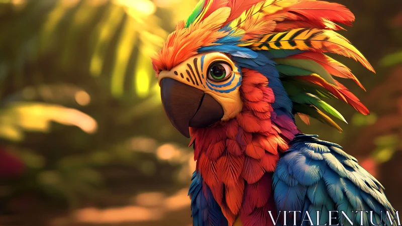 Vibrant Macaw Parrot Portrait in Lush Jungle, Digital Art Style.