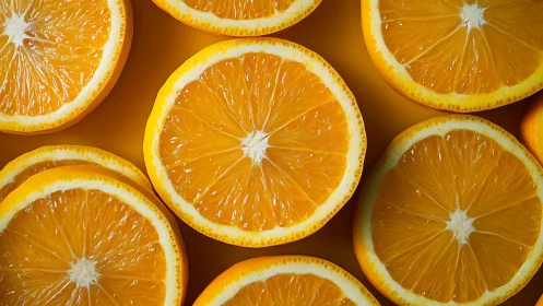 Close-up pattern of fresh orange slices on warm background.