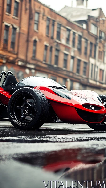 Photoreal street supercar with low-angle urban perspective.