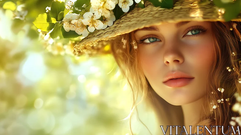Photosynthetic summer portrait with floral straw hat optics.