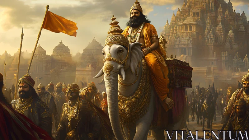 Royal leader on white elephant enters golden temple city