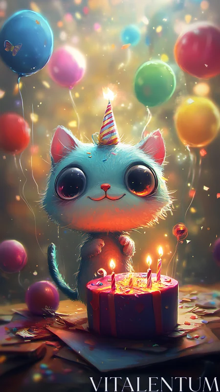 Luminescent Feline Dreams: A Whimsical Birthday Celebration.