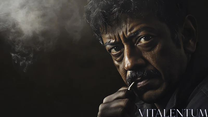 Thoughtful man in smoky light sharing a quiet, intense gaze.