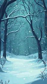 Quiet Snow Path Through Winter Forest.