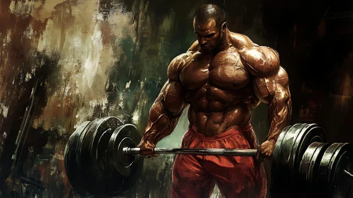 Powerful barbell lifter framed in bold painterly energy.