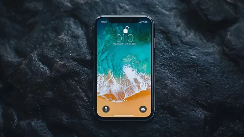 Smartphone Lock Screen Displaying Aerial Coastal Beach Scene.