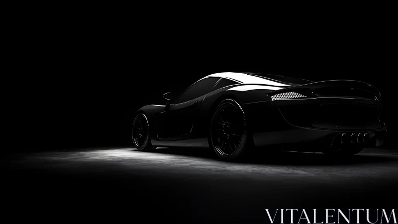 Black sports car rendered in low key studio side lighting