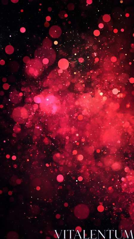 Red circular bokeh particles are distributed on dark background