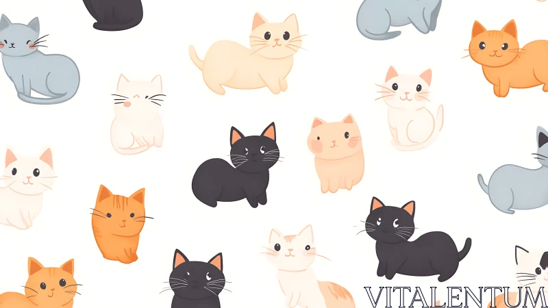 Colorful Feline Composition: Stylized Cats in Multiple Poses and Palette