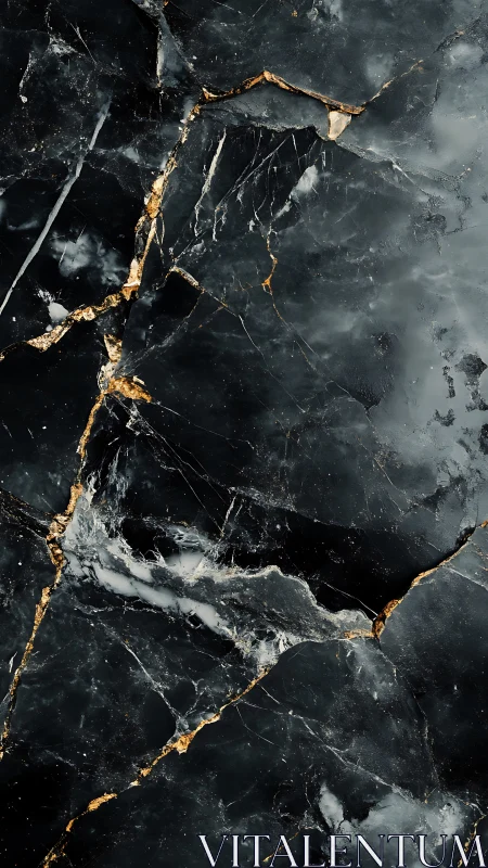 Dark marble surface gleams with gold-veined fractured elegance
