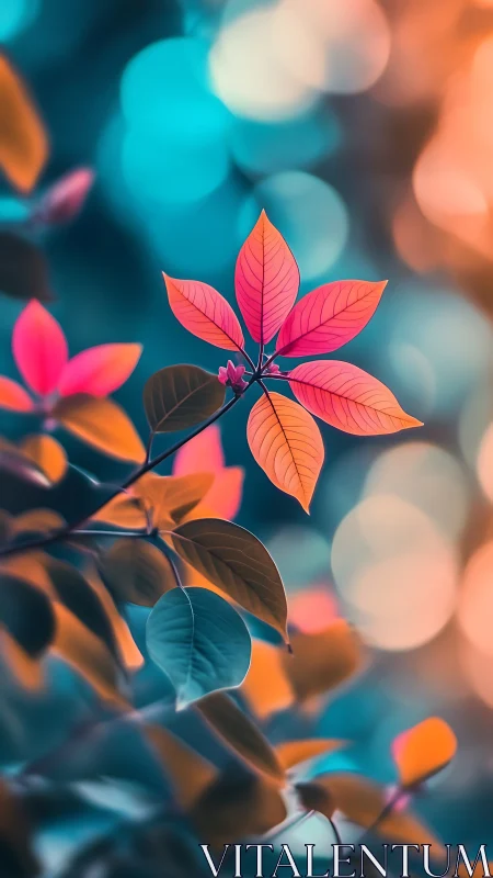 Luminescent Foliage Against Bokeh: Vibrant Leaf Study in Chromatic Light