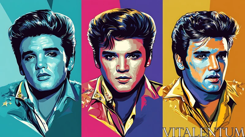 Vibrant triple portrait in bold pop art color blocking.