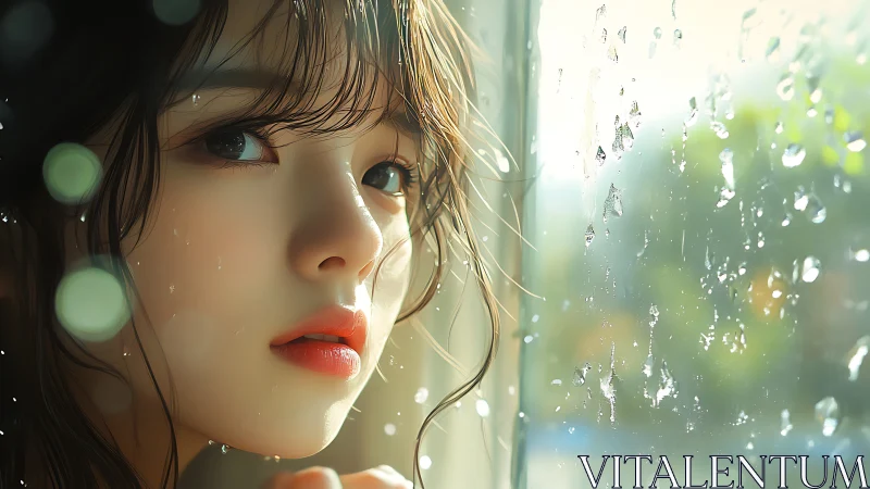 Rain-lit portrait deploys shallow depth with soft bokeh refractions