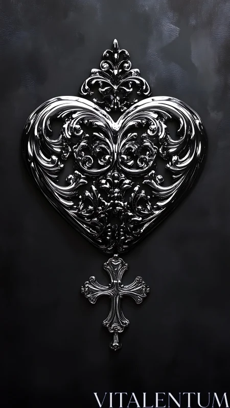 Ornamental Sacred Heart with Crown: Baroque Silver Filigree Study