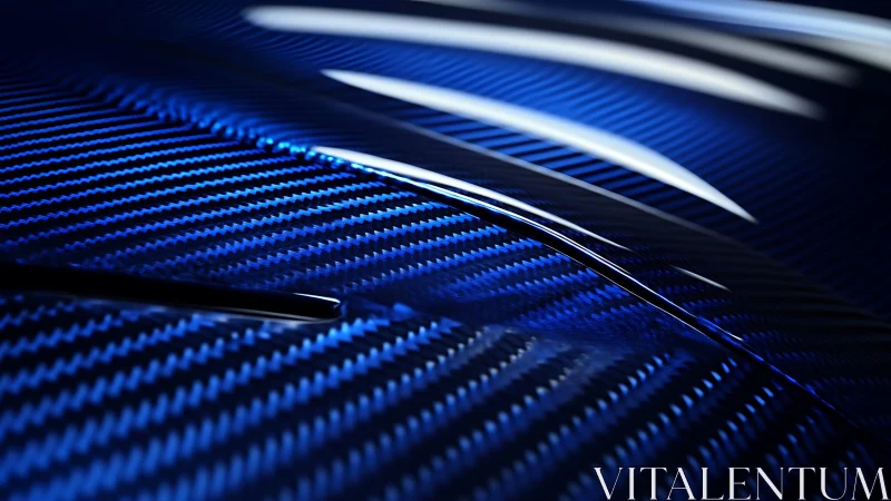 Blue carbon fiber surface with reflective curved highlights.