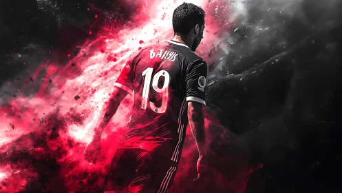 Number nineteen strides through a storm of crimson smoke