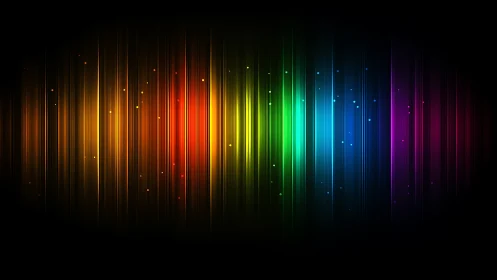 Vertical rainbow light streaks glow across black background