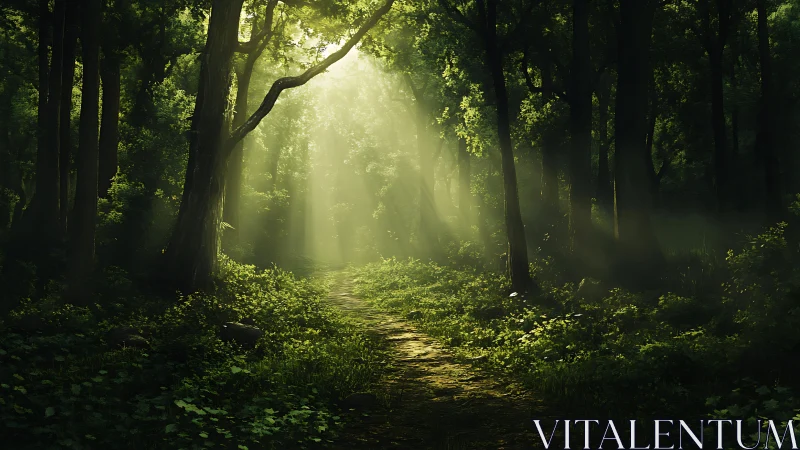 A Luminous Forest Path Bathed in Golden Sunlight
