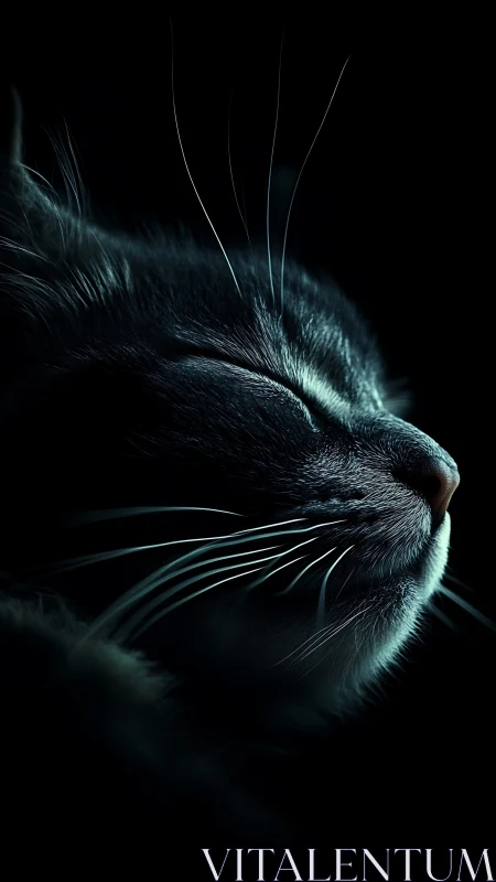 Dark Feline Profile: Black Cat with Luminous Whiskers.