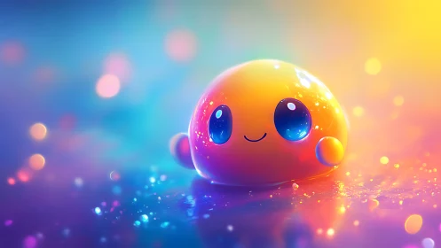 Smiling neon jelly blob basking in candy-colored starlight.