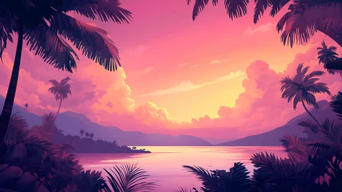 Tropical silhouettes sip sunset sherbet across the bay