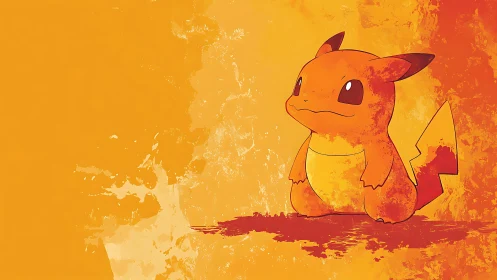 Playful orange creature glowing in a warm painted sunset.