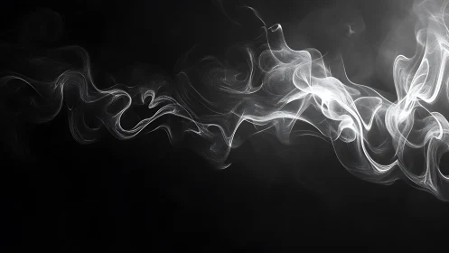 Delicate white smoke swirls drift across a deep black void