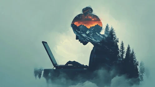 Dreaming in code beneath a mountain sunrise horizon.