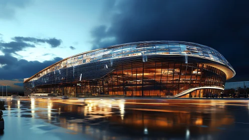 Modern Architecture Glows at Twilight Hour.