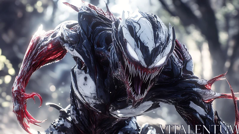 Symbiotic alien creature lunges forward with glowing fury.