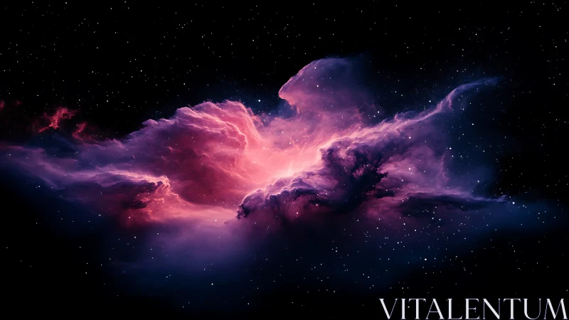 Ionized magenta nebula cloud with luminous core and dense dust gradients