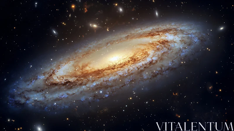 Spiral galaxy structure is observed in detailed oblique view