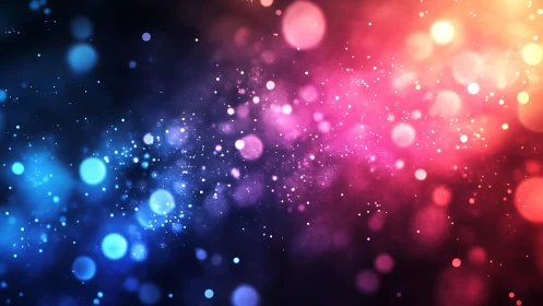 Abstract colorful bokeh lights on dark background, digital style.