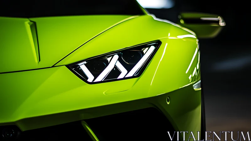 Lime green supercar front fascia with LED headlight detail.