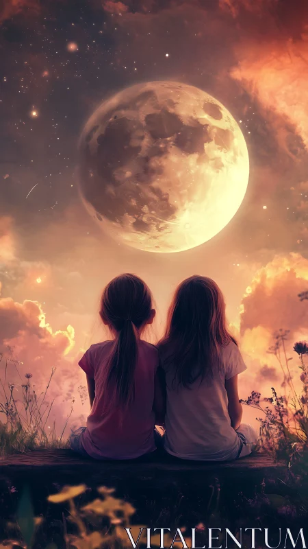 Moonlit daydreamers beneath a swollen storybook sky.