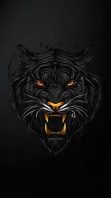Vector-rendered roaring black panther head with amber accents