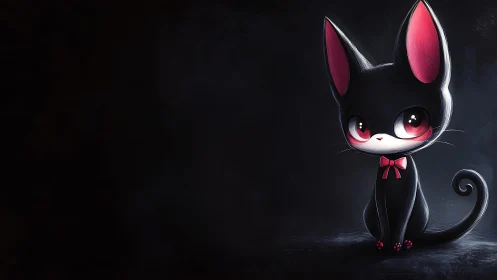 Stylized chibi black cat with rim lighting and glossy shading