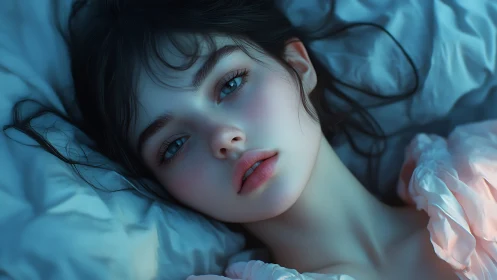 Soft blue hour portrait captures a dreamy, resting gaze