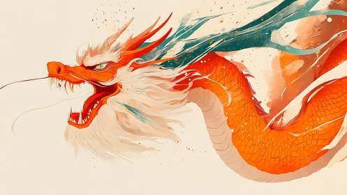Fiery oriental dragon surges forward with flowing energy