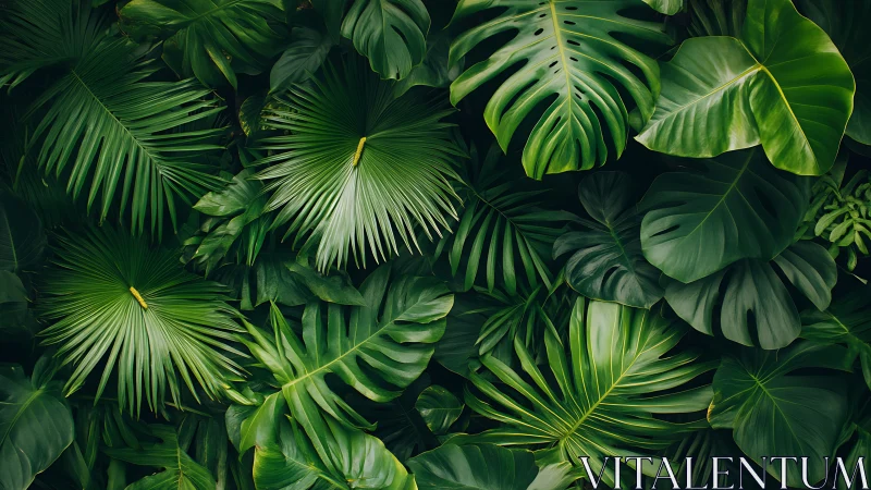 Layered tropical foliage study with lush verdant structure.