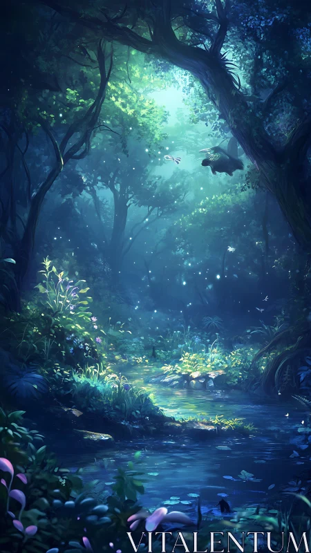 Bioluminescent Sanctuary: Enchanted Forest Poolside.