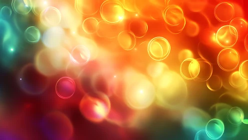 Colorful bokeh circles on bright abstract gradient background.