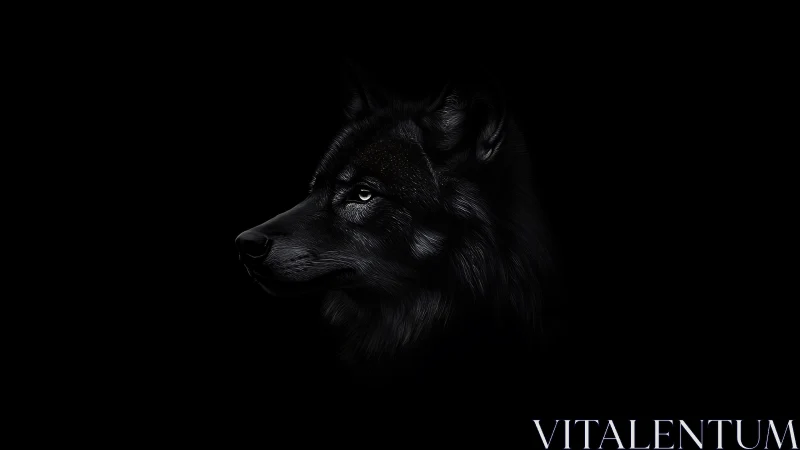 Midnight wolf profile carved from moonlit shadowed silence.