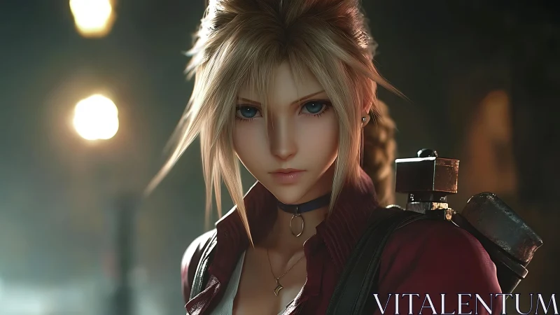 Female anime warrior portrait shows focused, direct gaze