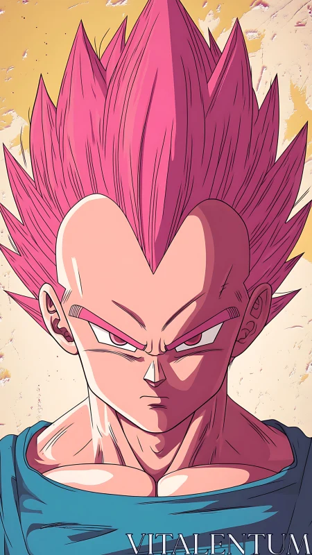 Fierce pink‑haired warrior glaring through cosmic calm.