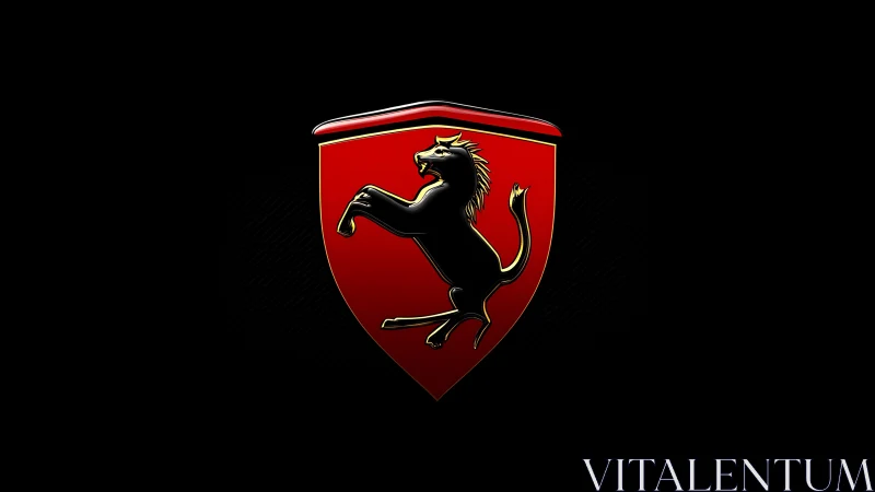 Black prancing lion emblem on glossy red shield glows.