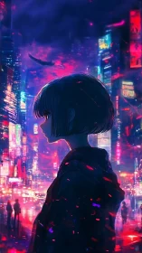 Quiet neon night stroll with a thoughtful city dreamer.